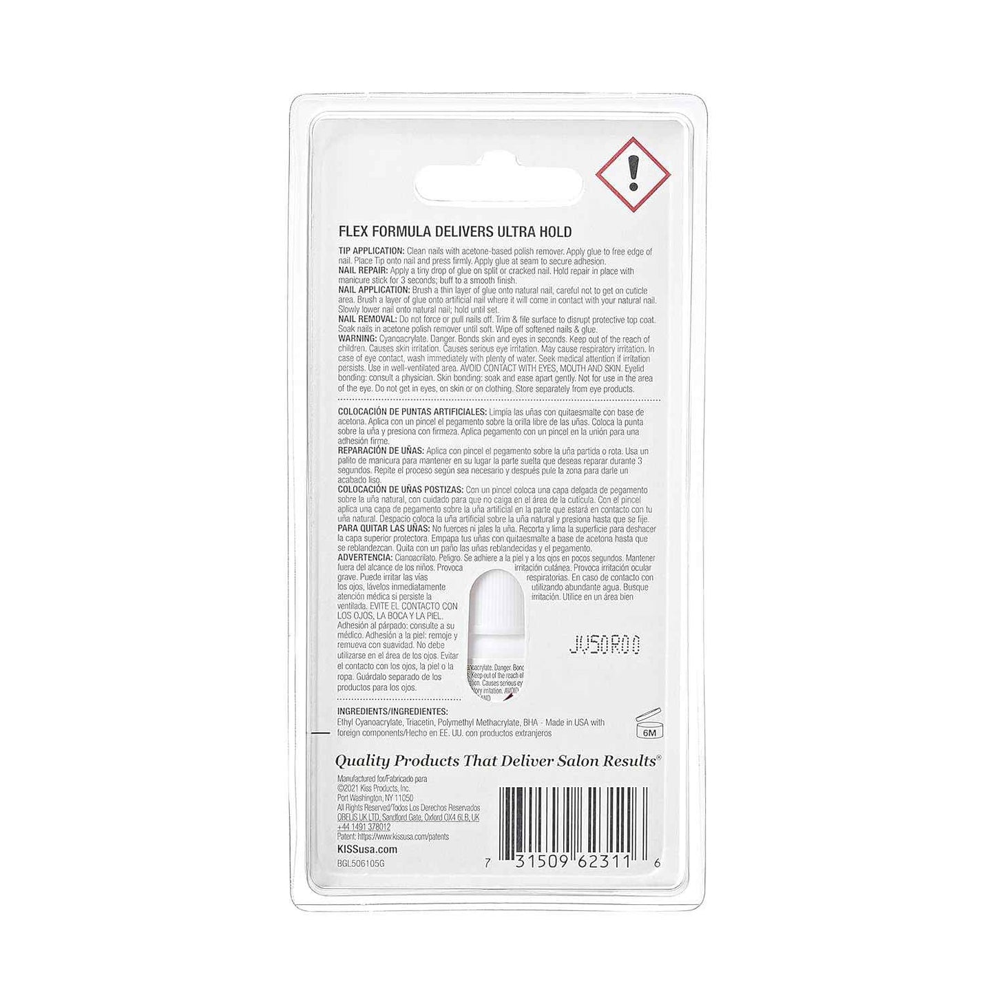 KISS Powerflex, Nail Glue for Press On Nails, Nail Bond, Includes 5g Brush-on Glue