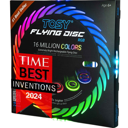 TOSY Flying Disc - 108 RGB Multicolor or 36 Monocolor LEDs, Super Bright, Smart Modes, Easter Basket Stuffers Gift, Camping Toy for Kid/Teen/Adult, Auto Light Up, Rechargeable, Waterproof, 175g