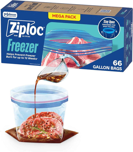 Ziploc Gallon Food Storage Freezer Bags, Stay Open Design, Easy to Fill