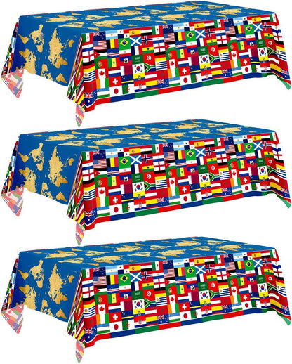 3World Cup Flag Tablecloth International Country Flag Decorations, Disposable Plastic Table Cover for Soccer World Cup Party,Games, Patriotic BBQ, Birthday, Outdoor Picnic Supplies