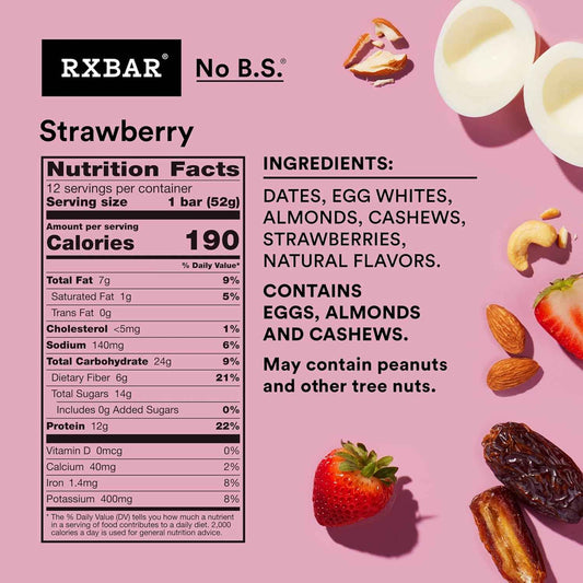 RXBAR Protein Bars, 12g Protein, Gluten Free Snacks, Strawberry