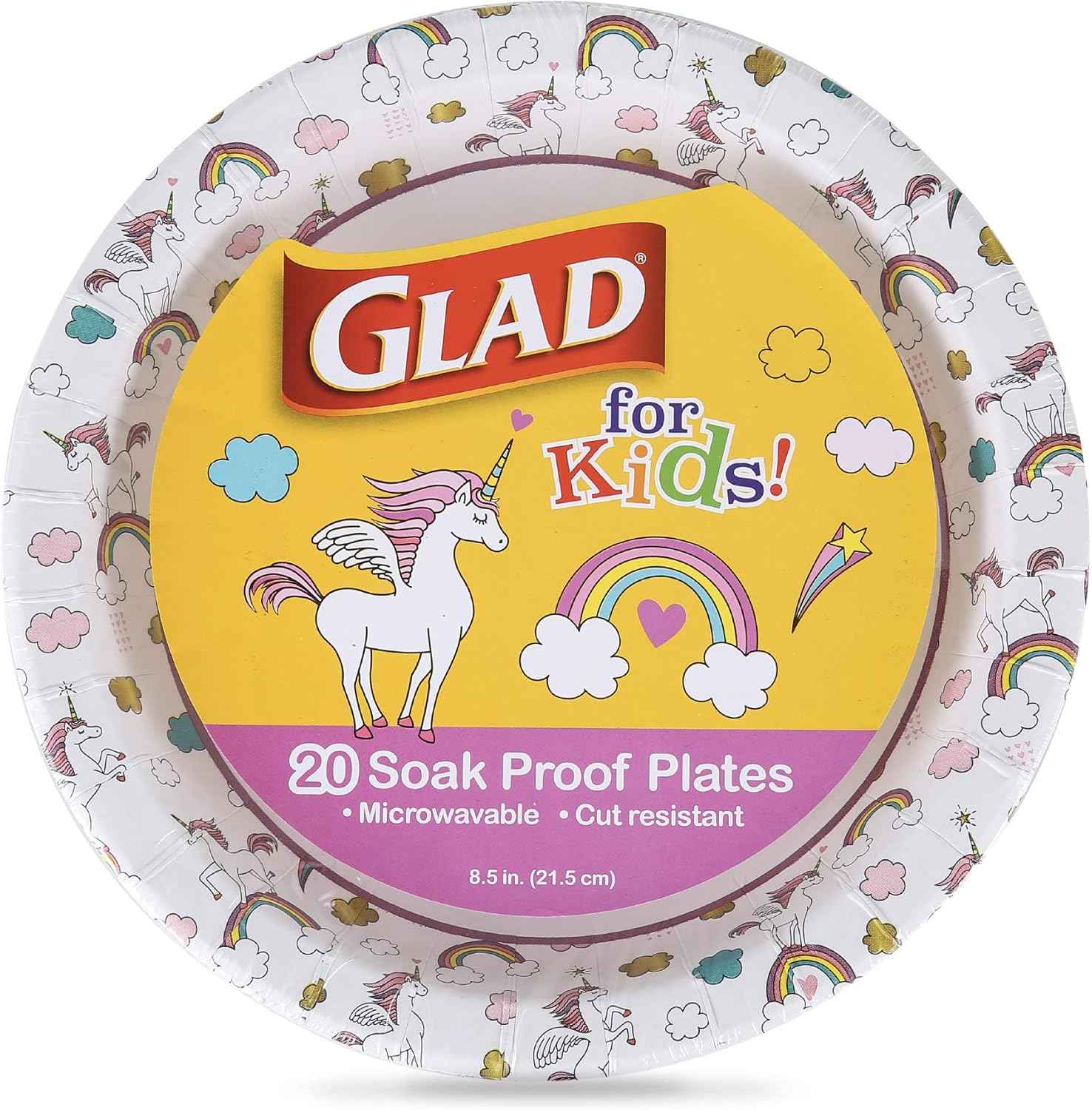 Glad for Kids Unicorn Theme Disposable Paper Plates, Heavy-Duty Soak-Proof Round Plates for Kids Birthdays, Parties, and Everyday Meals, Microwave Safe