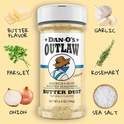 Dan-O’s Outlaw – 6.9 oz – Buttery All Purpose Seasoning for Chicken, Vegetables & Popcorn – Sugar Free, Zero Calorie Dry Spice Blend