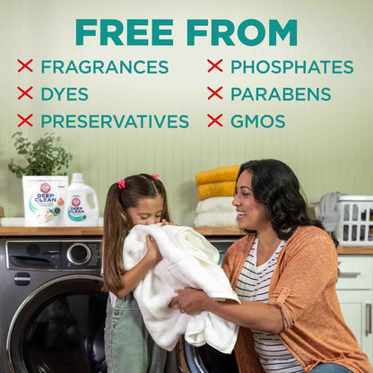 ARM & HAMMER Deep Clean Free & Clear Laundry Detergent Power Paks, Free of Dyes and Perfumes, Dermatologist Tested