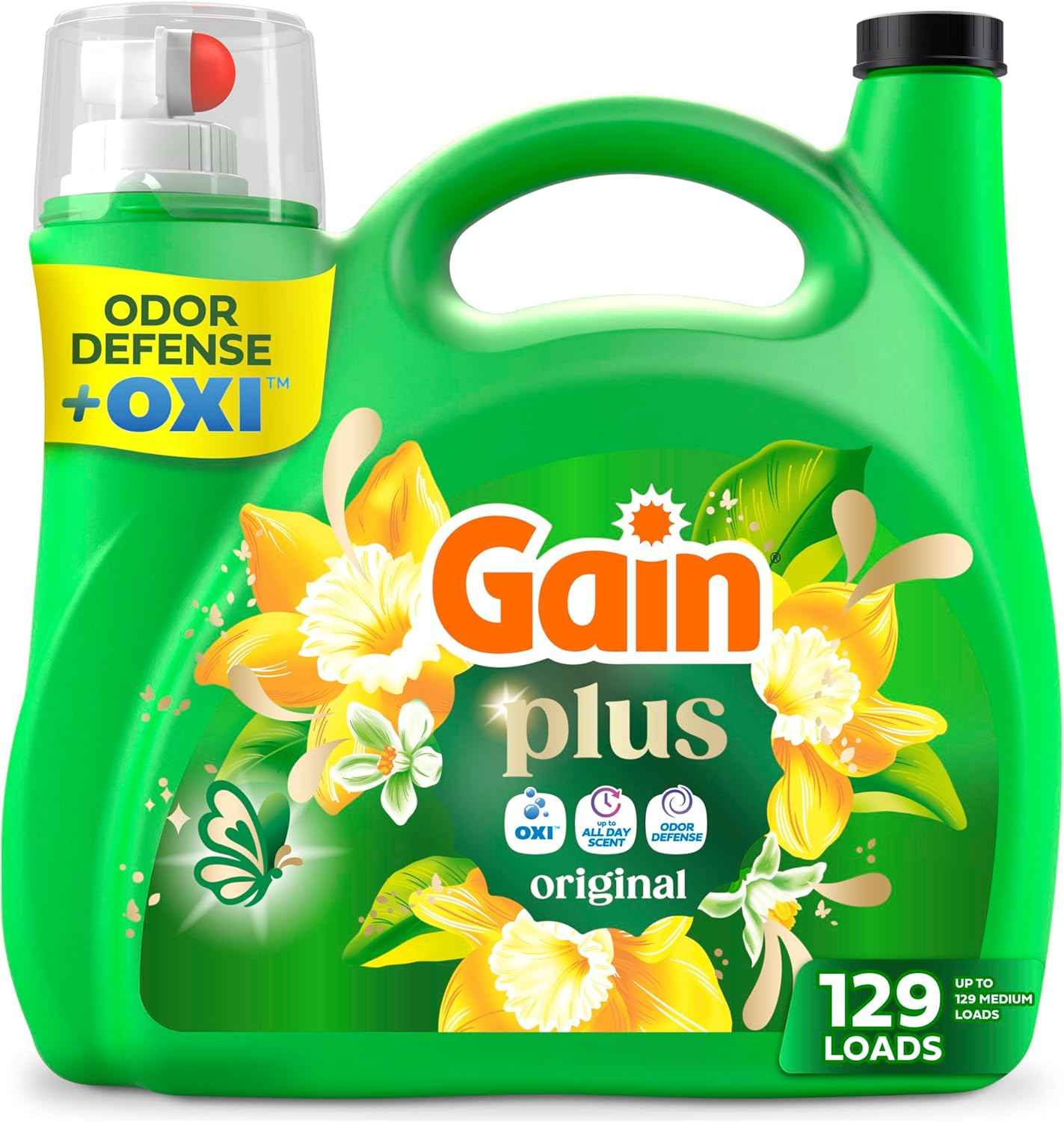 Gain Plus Liquid Laundry Detergent, Cleaner, Fresher, Now with Oxi, Original Scent