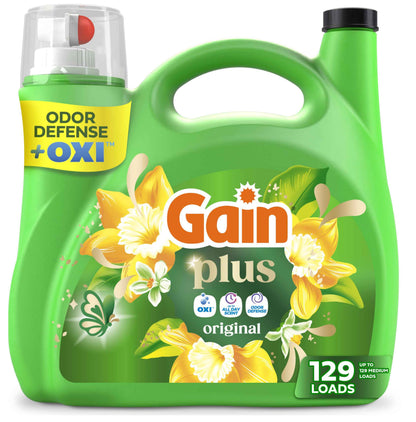 Gain Plus Liquid Laundry Detergent, Cleaner, Fresher, Now with Oxi, Original Scent