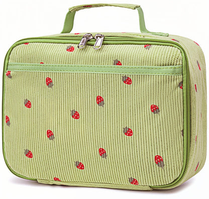 Bluboon Kids Girls Lunch Bag Insulated Lunch Box for school Corduroy Lunch Cooler Organizer School Kids Lunch Tote (Corduroy-Strawberries-Green)