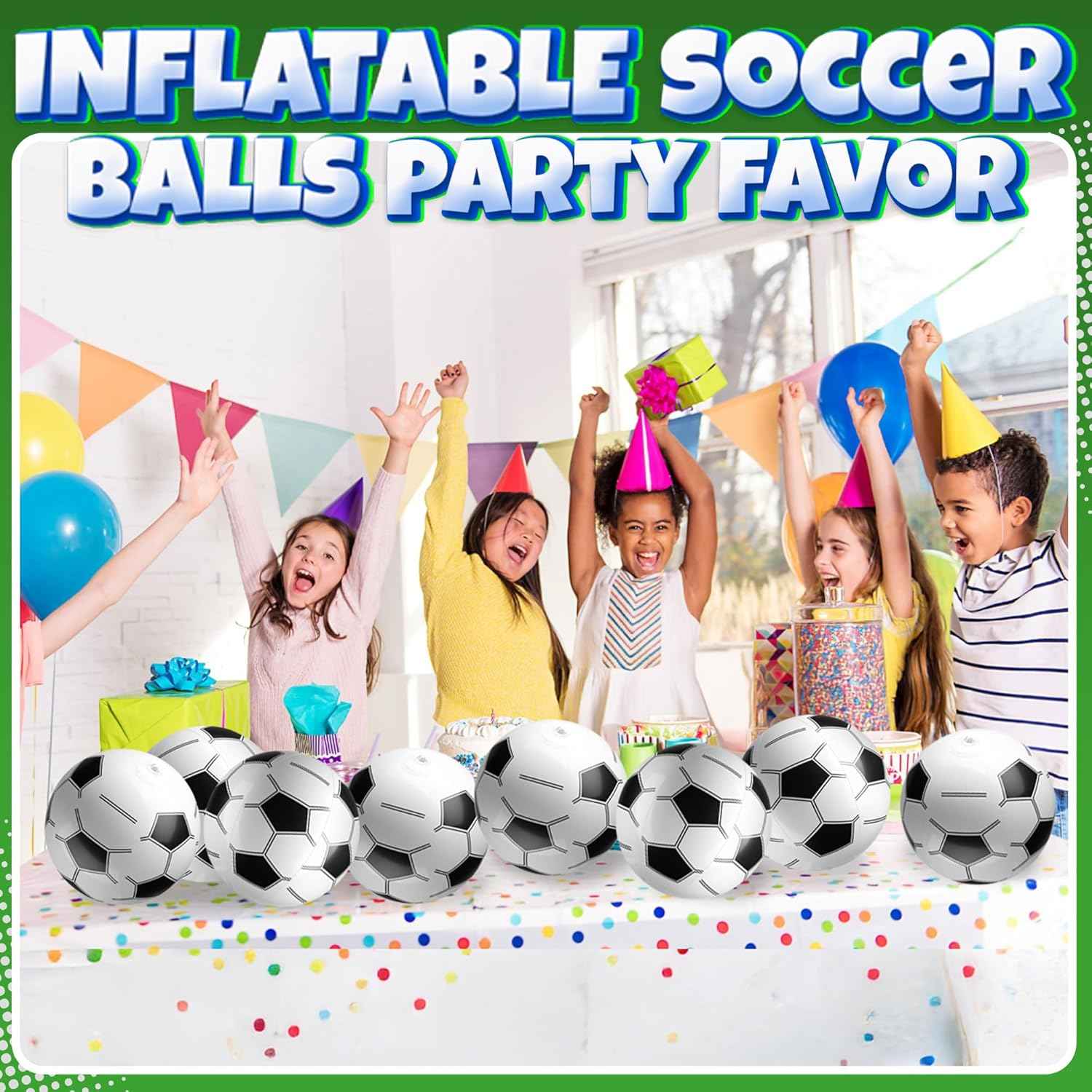 Bedwina Inflatable Soccer Balls (Pack of 12) 16-inch, Beach Balls Bulk for Beach Toys & Soccer Birthday Party Decorations & Party Favors for Kids, Goodie Bags Stuffers
