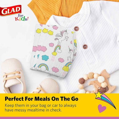 Glad for Kids Disposable Paper Bibs with Crumb Catcher, Absorbent Leakproof Bibs for Toddlers and Babies, Mess Free Feeding, Crafts, Parties, and Travel Use