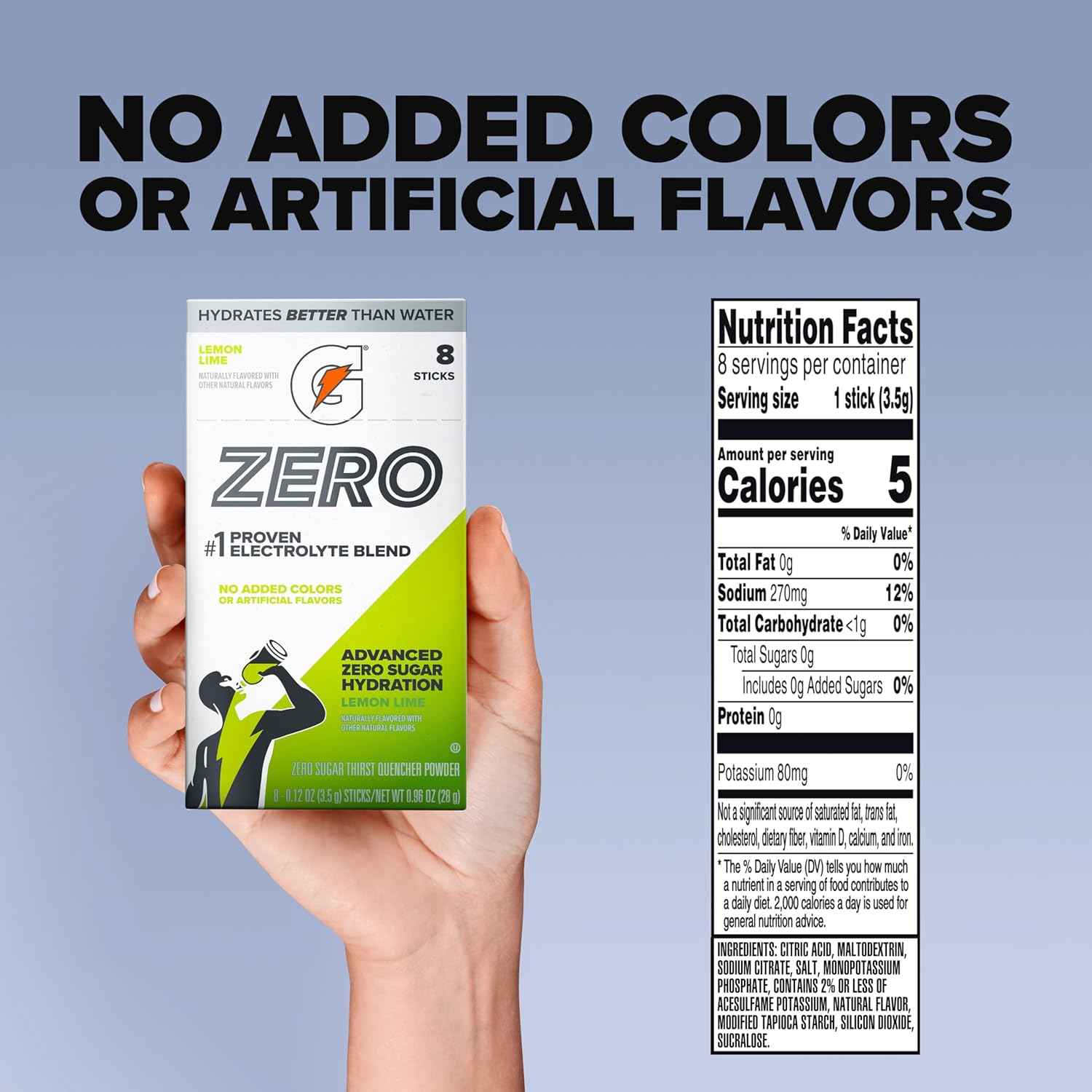 Gatorade Zero Sugar Electrolyte Powder Drink Mix, (32 Servings), No Artificial Flavors, No Added Colors, Zero Sugar, Sports Drinks, Hydration, Electrolyte Drink