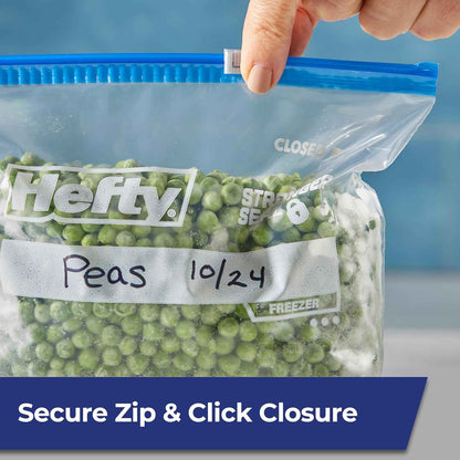 Hefty Slider Freezer Bags, Holds Individual Leftovers, Sliced Fruits and Veggies, and More, Writable Label, Secure Zip and Click Closure