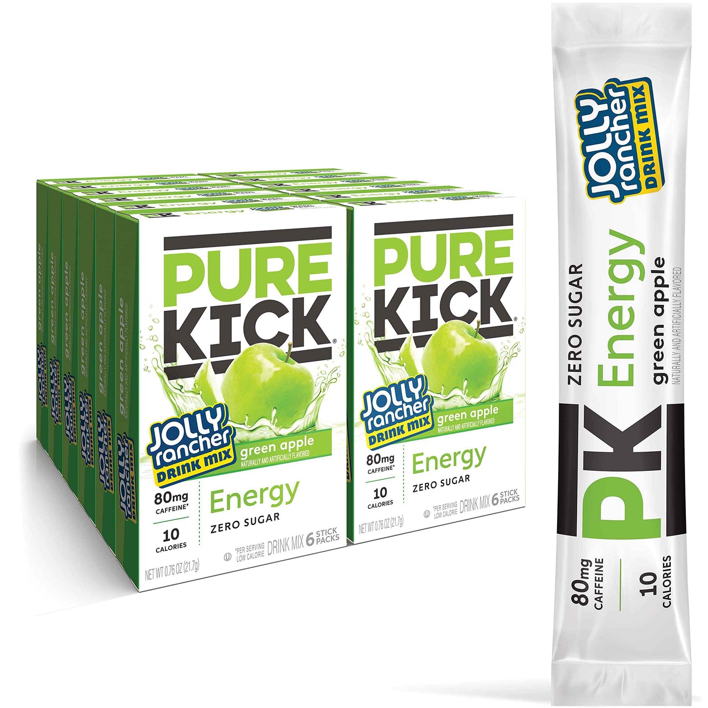 PURE KICK Energy Singles To Go Drink Mix, Includes 12 Boxes with 6 Packets in each Box, 72 Total Packets