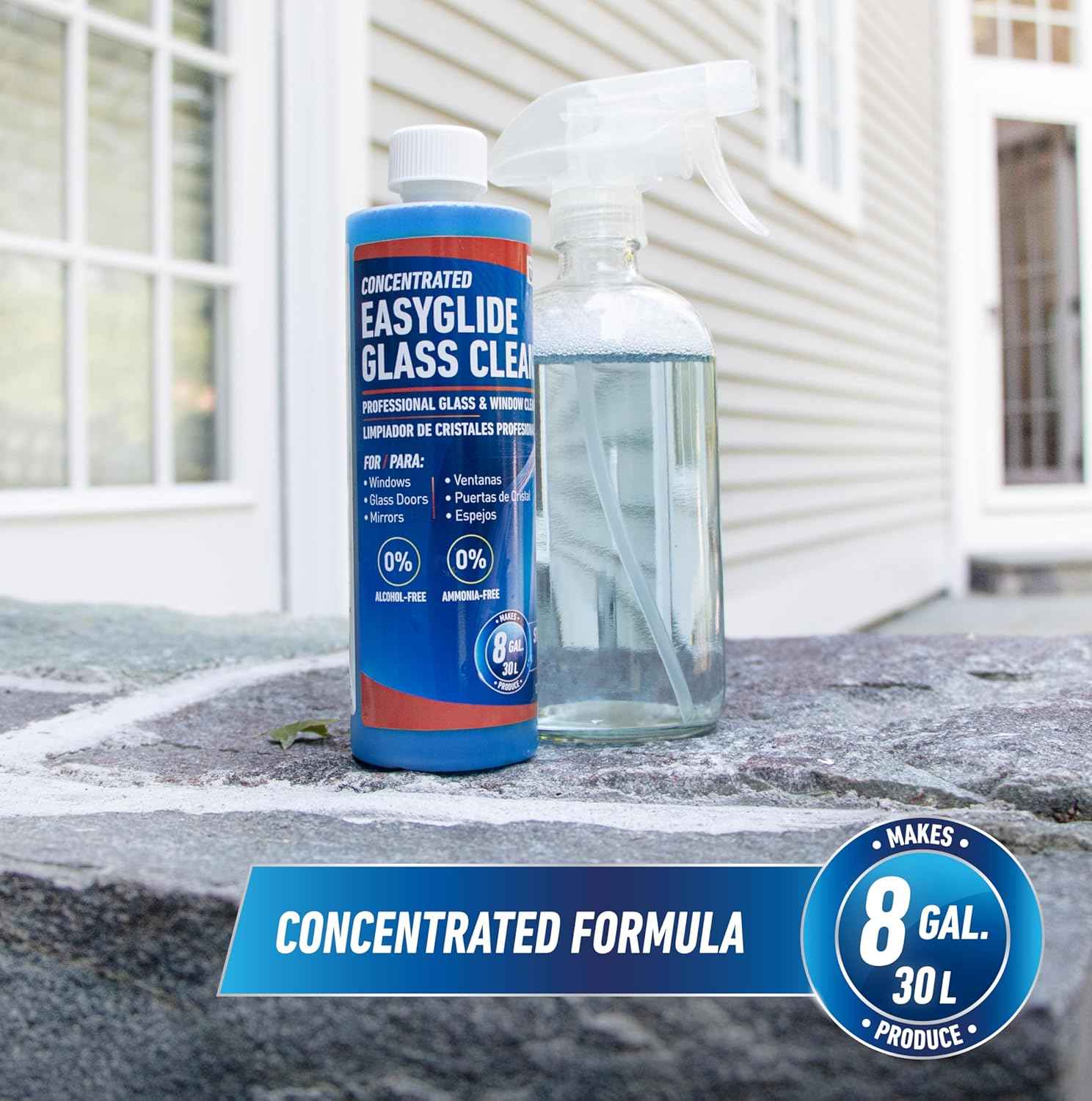 Unger Professional Streak-Free EasyGlide Glass Cleaner Concentrate, 12 oz, Ammonia-Free, Makes 8 Gallons of Solution, Safe for Tinted Windows, LOW-E, Windshields, and Mirrors