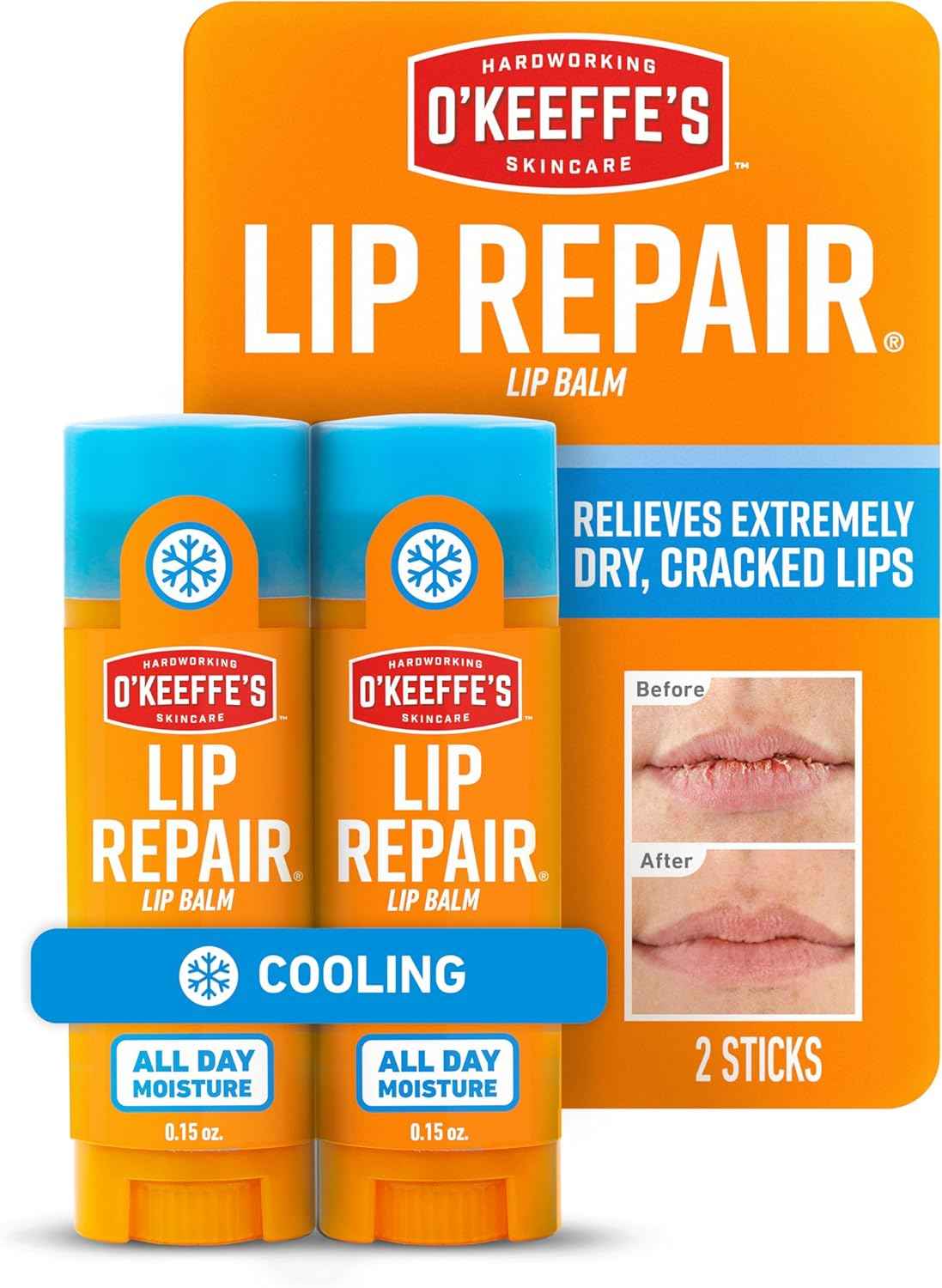 O'Keeffe's Lip Repair Lip Balm with Cooling Relief for Dry, Cracked Lips - Stick - Moisturizer for Very Dry Lips