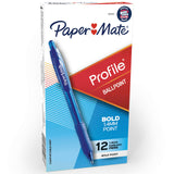 Paper Mate Profile Retractable Ballpoint Pens, Bold Point (1.4mm), Blue, 12 Count