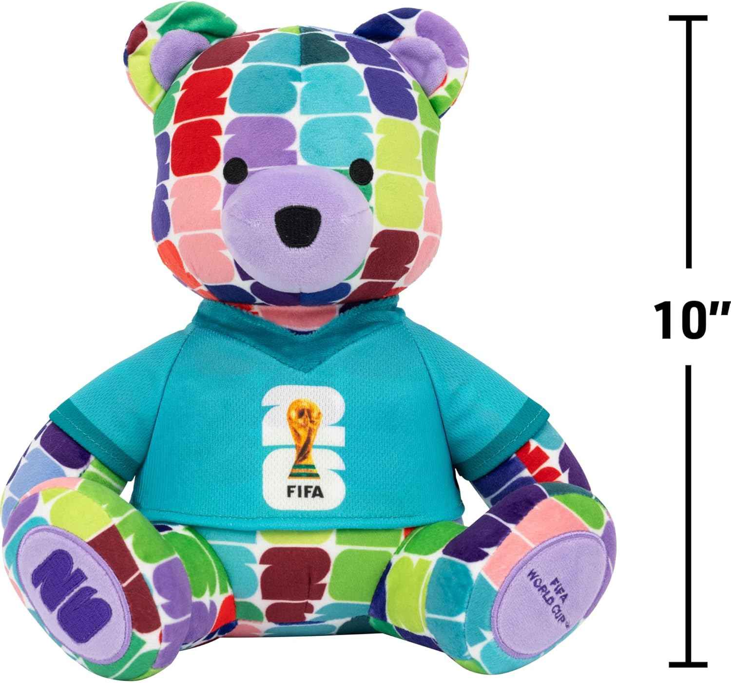 Jazwares FIFA World Cup 2026 10-Inch Colorful Bear Plush - Official 2026 World Cup Collectible with FIFA Trophy Logo Tee - Ages 3+
