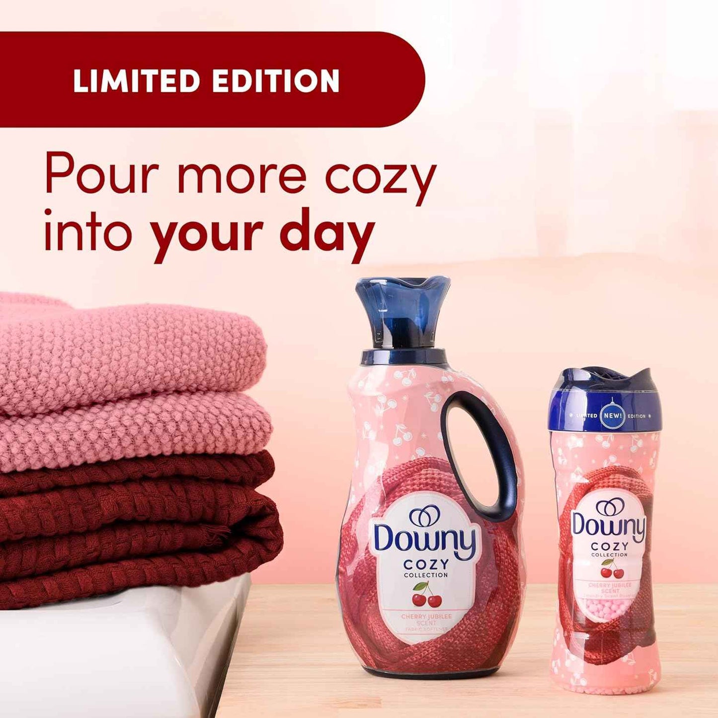 Downy Cozy Collection In-Wash Laundry Scent Booster Beads, Cherry Jubilee Scent, 7.8 oz, Limited Edition Laundry Beads