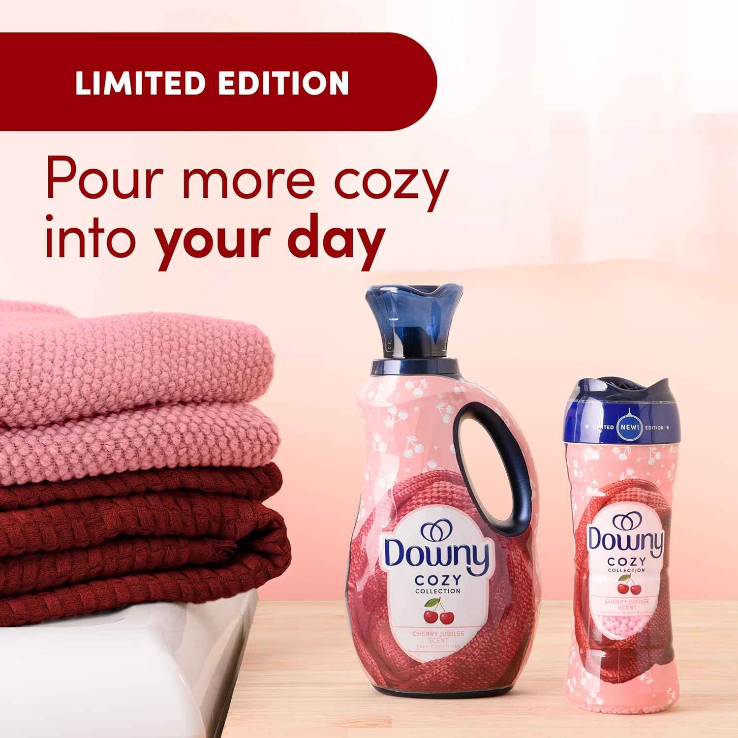 Downy Cozy Collection In-Wash Laundry Scent Booster Beads, Cherry Jubilee Scent, 7.8 oz, Limited Edition Laundry Beads