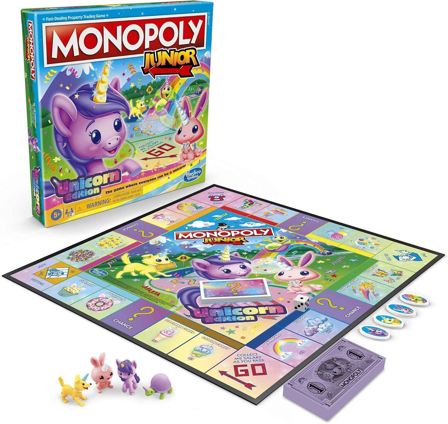 Monopoly Junior: Unicorn Edition Board Game | Magical-Themed Indoor Family Game | 2 to 4 Players | Preschool Games | Kids Gifts | Ages 5 and Up