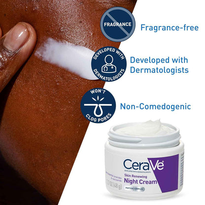 CeraVe Skin Renewing Night Cream, Niacinamide, Peptide Complex, and Hyaluronic Acid Moisturizer for Face, 1.7 Ounce