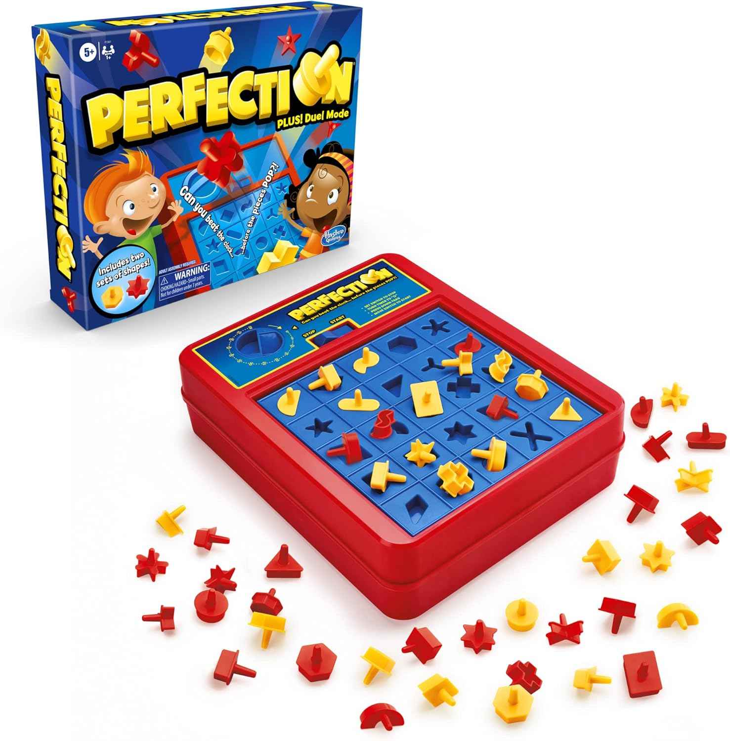 Hasbro Gaming Perfection Plus 2-Player Duel Mode Popping Shapes and Pieces Ages 5 and Up, Easter Gifts for Kids (Amazon Exclusive)