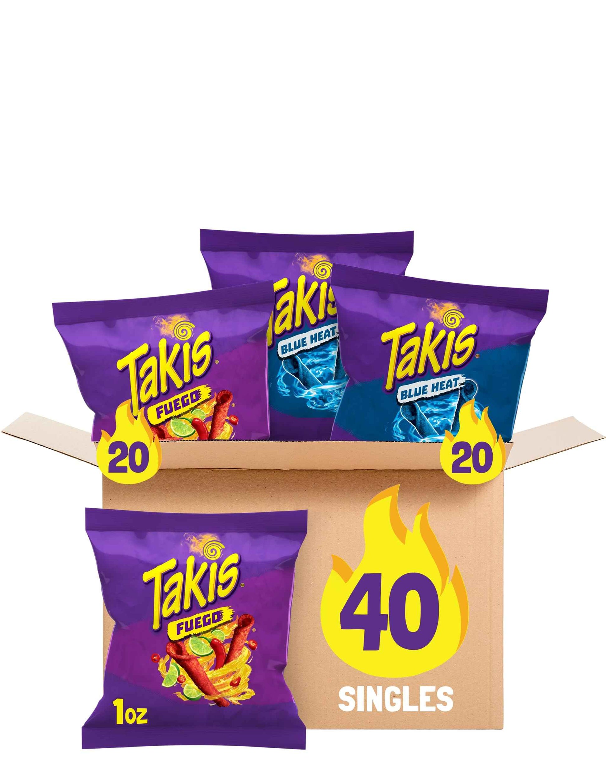 Takis 40 pc / 1 oz Multipack -Flavored Extreme Spicy Rolled Tortilla Chips - Individual Bags, Perfect for Tailgates, Parties, Lunchboxes or Lunches