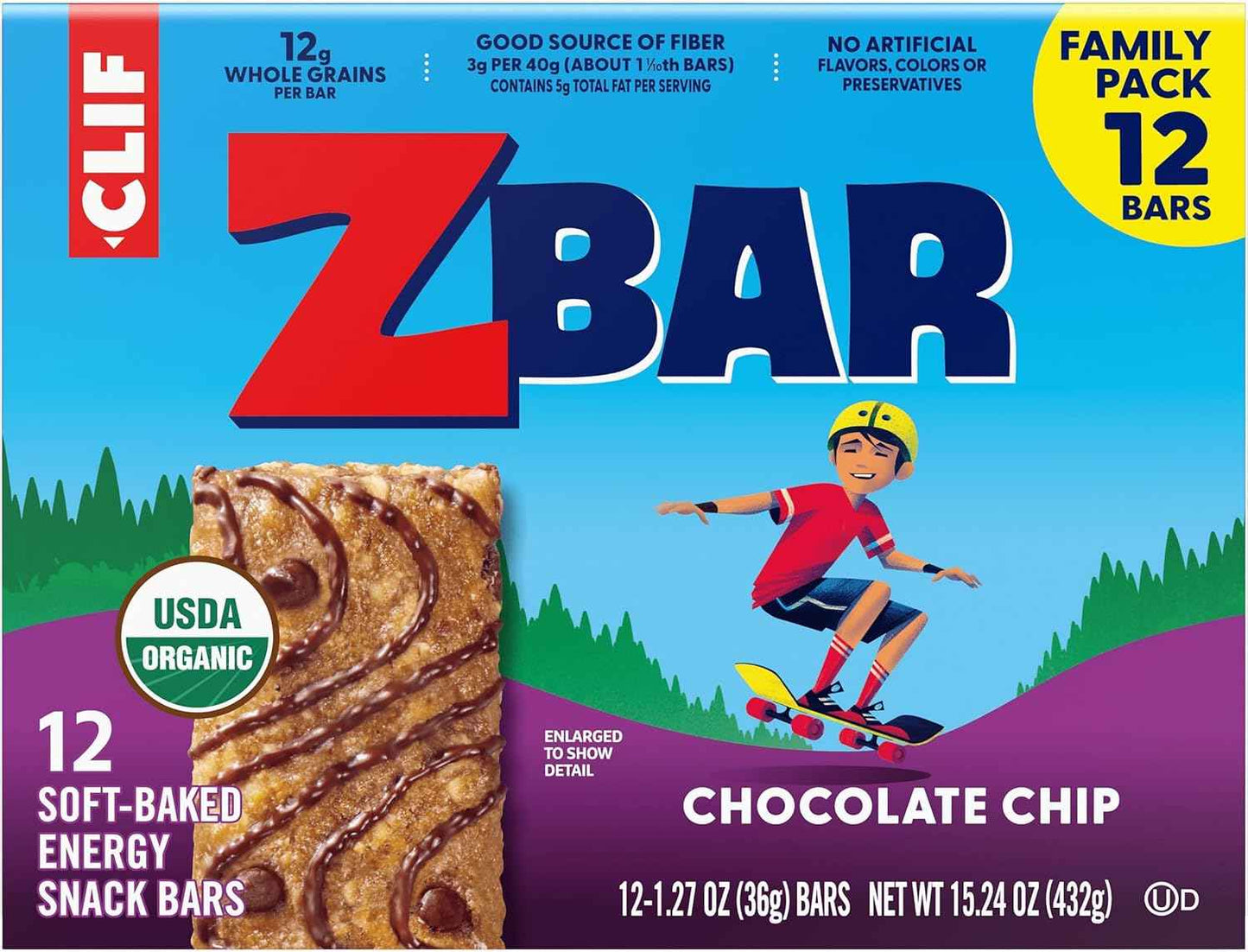 Zbar - Chocolate Chip - Soft-Baked Energy Snack Bars - Non-GMO - 12g Whole Grains - USDA Organic Granola Bars - Snacks for Kids (12 Pack)