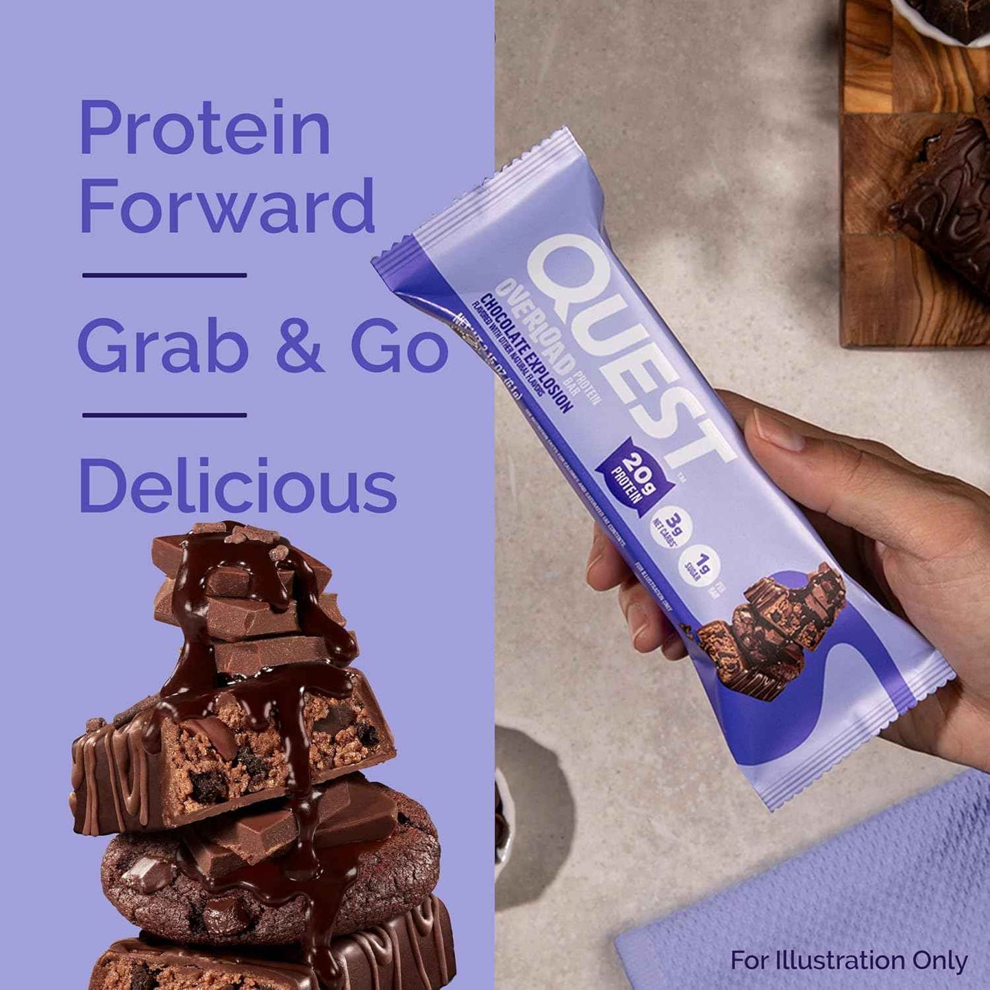 Quest Nutrition Overload Protein Bars, 20g Protein, 1g Sugar, 3g Net Carbs, Gluten Free, 12 Count