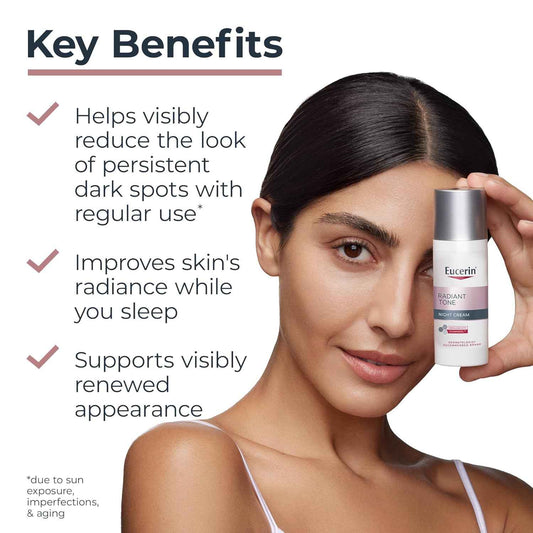 Eucerin Radiant Tone Night Cream, Dark Spot Corrector with Thiamidol, Night Moisturizer for Face, All Skin Types, 1.7 Oz Bottle