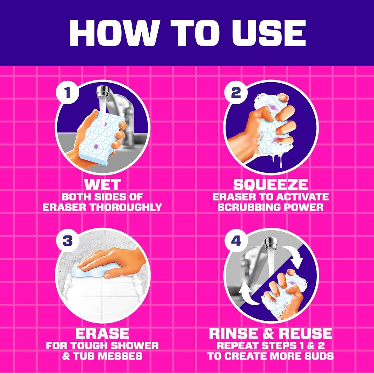 Mr. Clean Magic Eraser Sponge, Bathroom, Shower, Tub Cleaner, Soap Scum Remover, Bathroom Cleaning Supplies, Dawn Cleaning Power with Lavender Scent, Shower & Tub