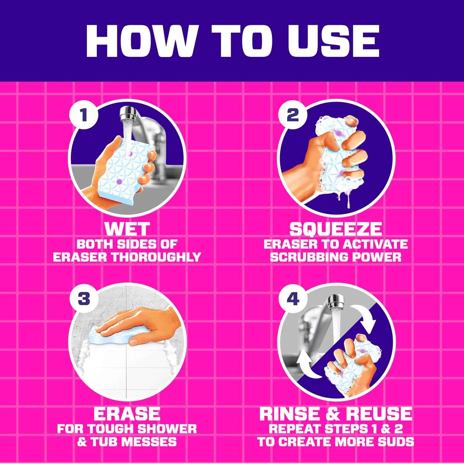 Mr. Clean Magic Eraser Sponge, Bathroom, Shower, Tub Cleaner, Soap Scum Remover, Bathroom Cleaning Supplies, Dawn Cleaning Power with Lavender Scent, Shower & Tub