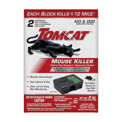 Tomcat Mouse Killer Disposable Station for Indoor/Outdoor Use - Child &amp;amp; Dog Resistant, 2 Stations with 1 Bait Each