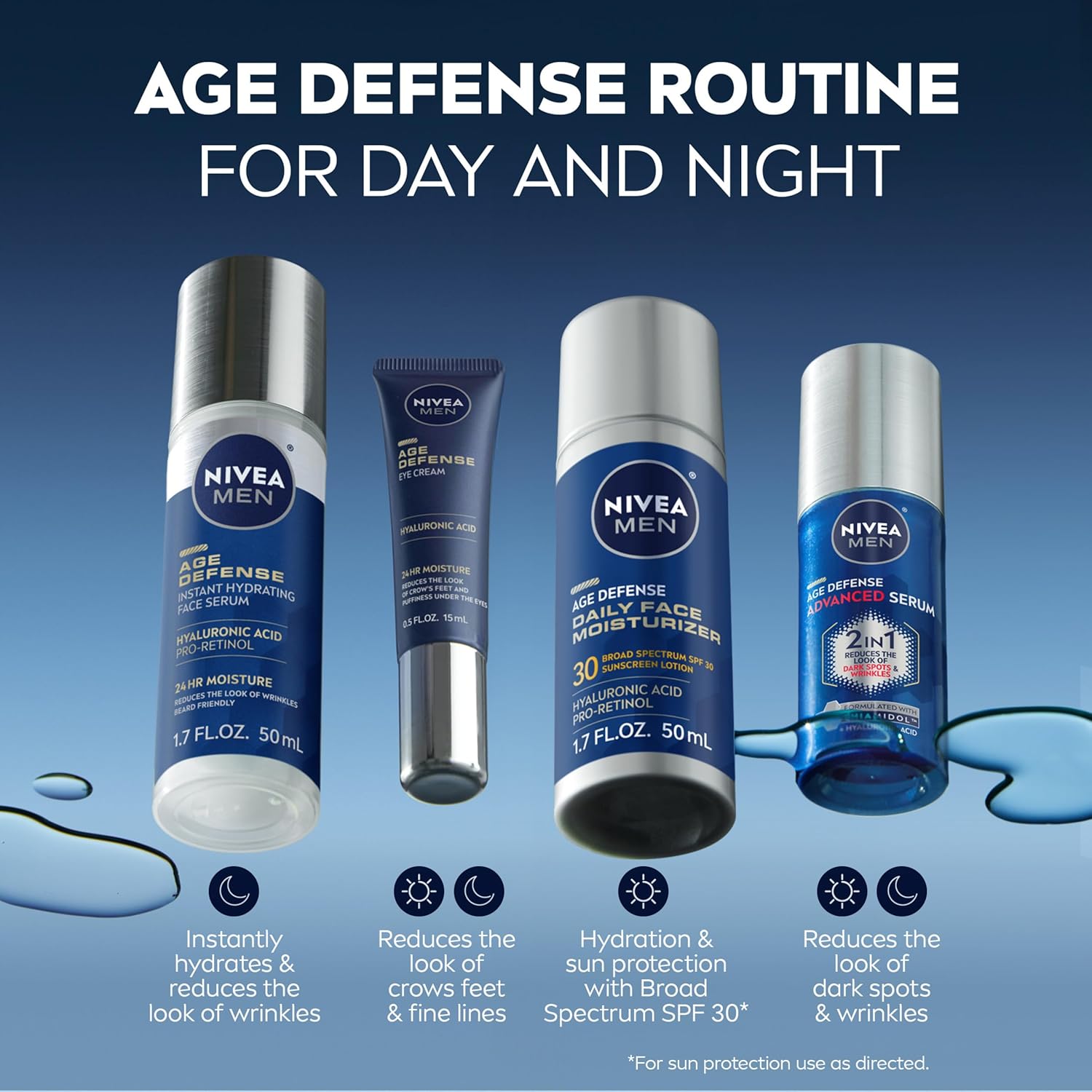 NIVEA_MEN_Age_Defense_Advanced_Face_Serum_for_Dark_Spots_with_Thiamidol_(TM)_+_Hyaluronic_Acid,_Fast-Absorbing_Face_Serum_for_Men_Helps_Reduce_Look_of_Dark_Spots,_Fine_Lines_&_Wrinkles,_1_Fl_Oz_Bottle
