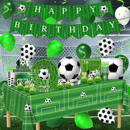 Soccer Party Decorations, 143Pcs Soccer Birthday Party Supplies-Serves 24 with Plates and Napkins Tablecloth and Birthday Banner Balloons for Soccers Sports Theme Birthdays Decorations