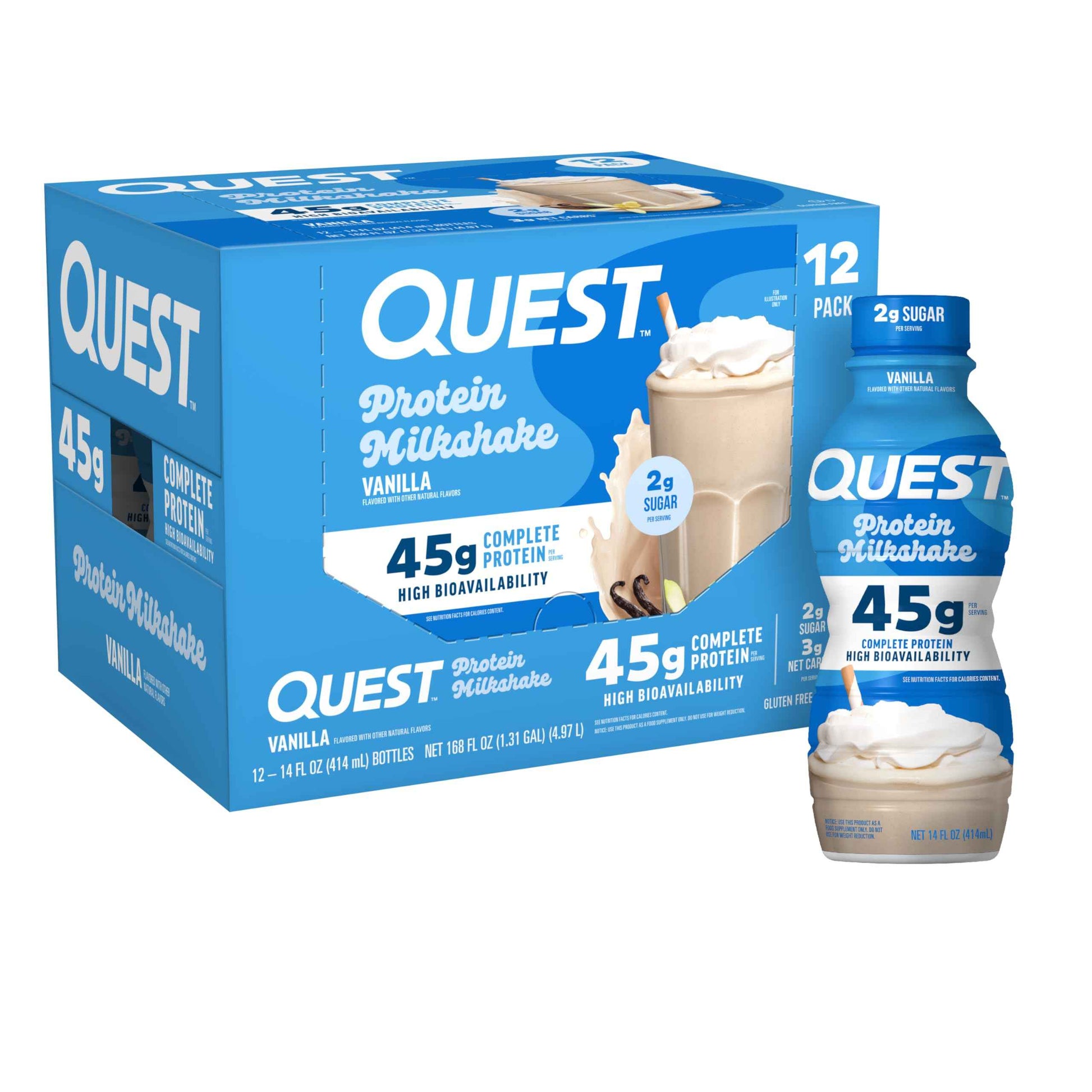 Quest Nutrition Protein Shake, 45g Protein, 2g Sugar, 4g Net Carbs, Ready to Drink, Gluten Free