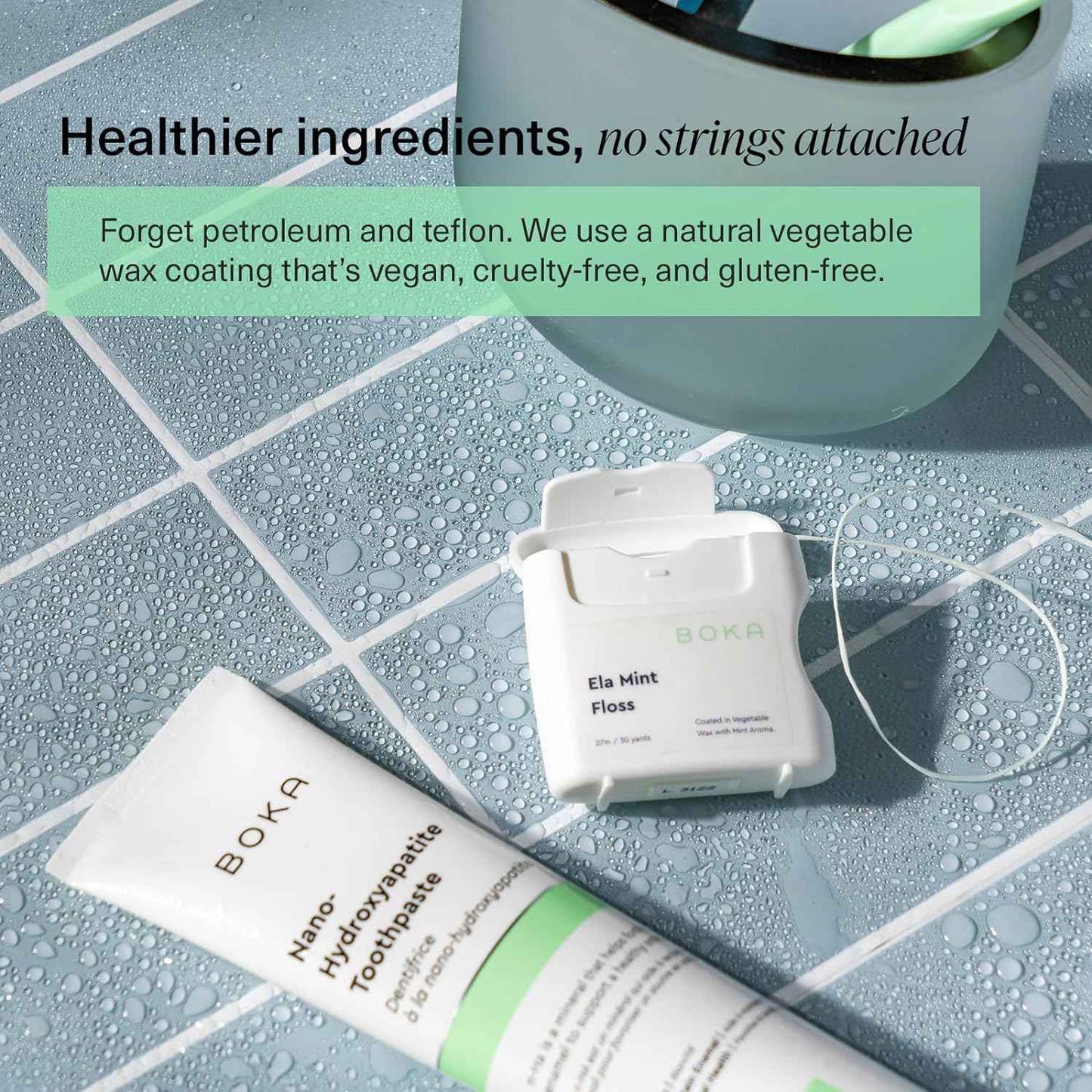 Boka Expandable Woven Dental Floss, Made from Plant-Based Vegetable Wax, Teflon-Free, 30 Yards of Waxed Floss
