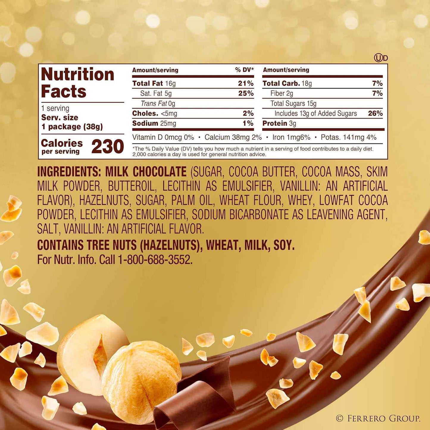 Ferrero Rocher Gourmet Hazelnut Milk Chocolate, 3 Individually Wrapped Chocolates, 1.3 oz