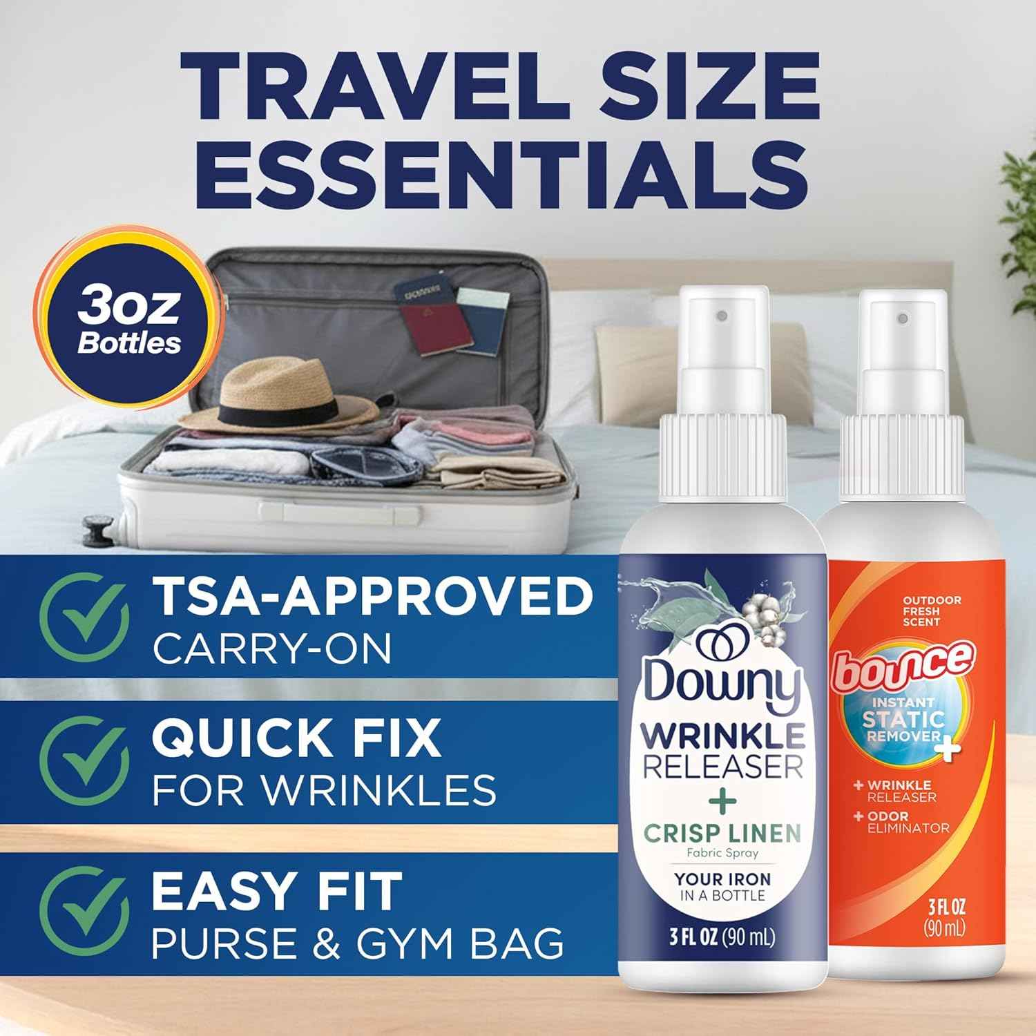Downy Wrinkle Release Spray Bundle w/Bonus 3oz Bounce Spray Sample - 3 Pack