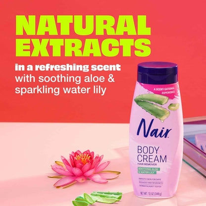 Nair Body Cream Hair Remover, Soothing Aloe and Water Lily, Dermatologist Tested Body Hair Removal Cream, with Evolved Ingredients