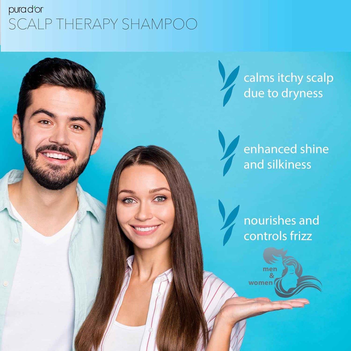 PURA D'OR Scalp Therapy Shampoo Hydrates & Nourishes Scalp - Scalp Shampoo For Itchy Flaky Scalp w/Tea Tree, Peppermint, Patchouli, Cedarwood, Clary Sage, Argan Oil, Tea Tree Peppermint Scent 16 Oz