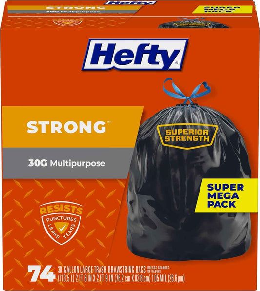 Hefty Strong Large Trash Bags, Black, 30 Gallon