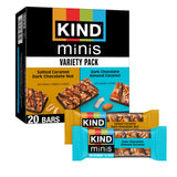 KIND Mini Snack Bars Variety Pack, Gluten Free, Low Sugar, Low Calorie Snacks, Salted Caramel Dark Chocolate Nut, Dark Chocolate Almond Coconut, 20 Count