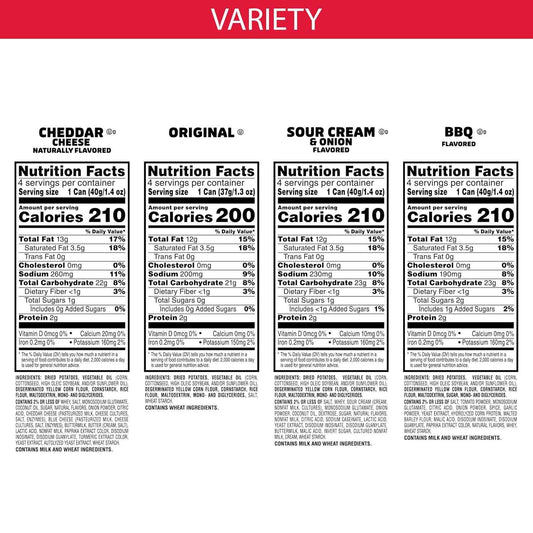 Pringles Potato Crisps Chips, Lunch Snacks, Office and Kids Snacks, Grab N' Go, 1.38 Pounds, Variety Pack (16 Cans)