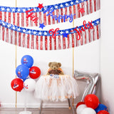 Mega-L 4th of July Decorations 40 Feet Foil Fringe Garland Tinsel Streamers, Red White and Blue Star Metallic Hanging Backdrop Banner Table Skirts for Parade Floats Memorial Day Patriotic Party