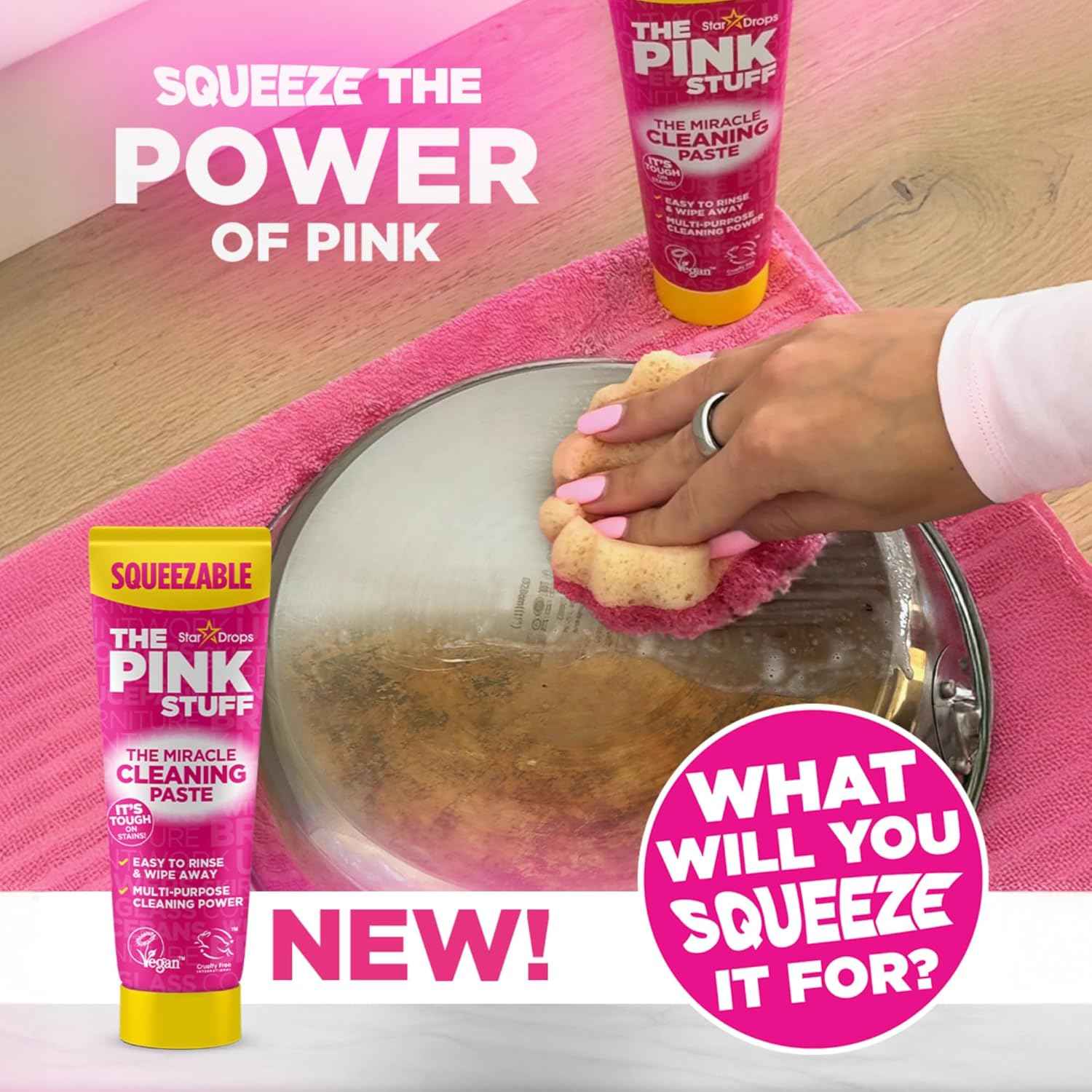 The Pink Stuff The Miracle Squeezable Cleaning Paste 300g Easy to Rinse Multi Purpose Cleaner for Kitchen Bathroom Cooktops Tiles Sinks Showers and More