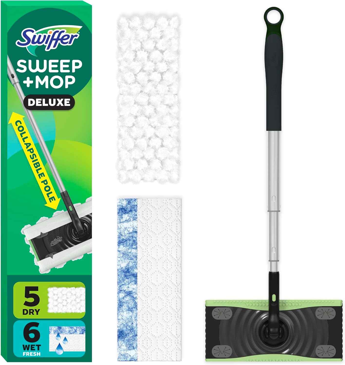 Swiffer 2-in-1 Multi-Surface Kit for Floor Cleaning, Includes 1 Sweeper Device, Dry Sweeping + Wet Mopping Heavy Duty Cloths