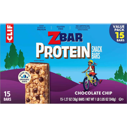 Zbar Protein - Chocolate Chip - Crispy Snack Bars - Made with Organic Oats - Non-GMO - 5g Protein - Gluten Free Protein Bars (15 Pack)