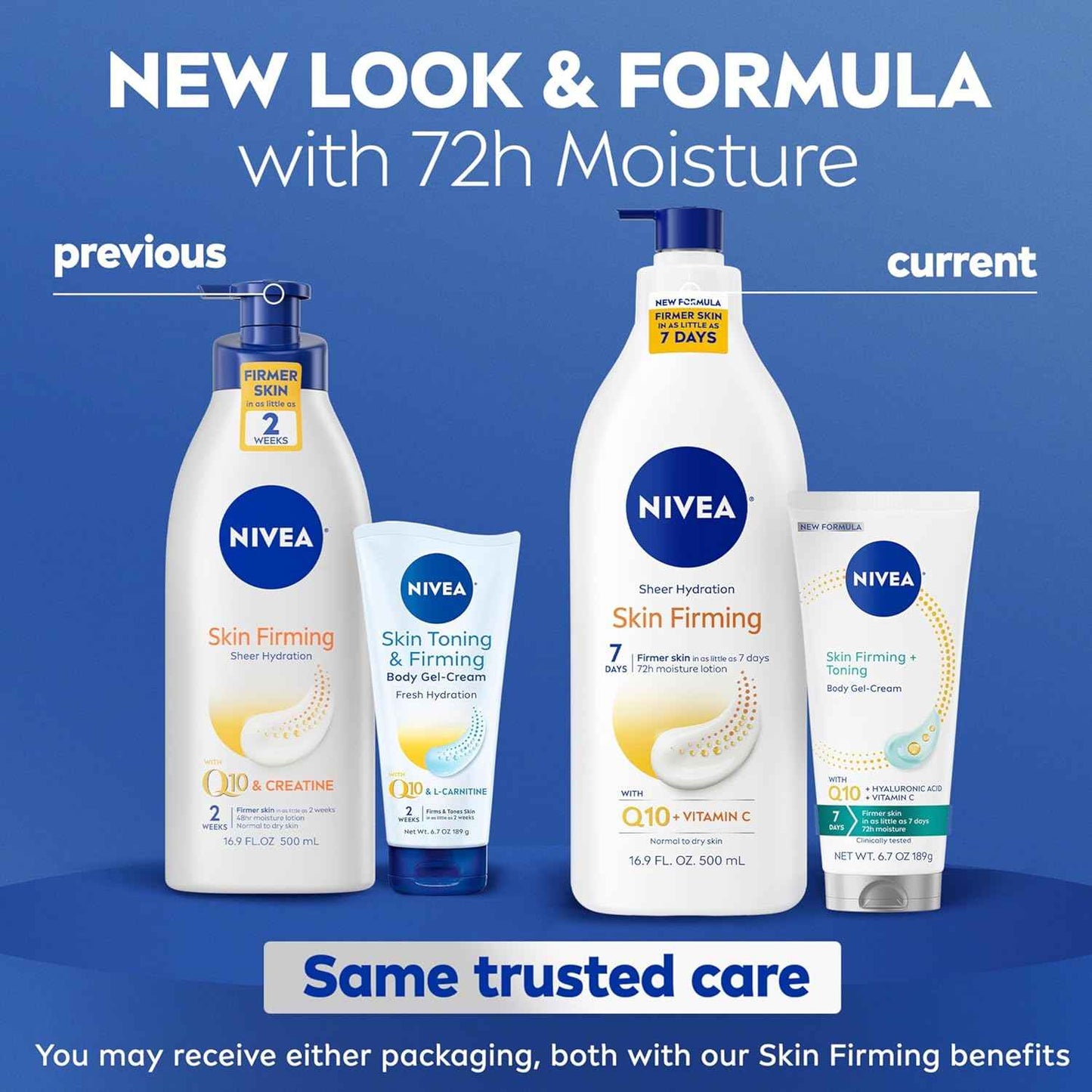 NIVEA Sheer Hydration Skin Firming Body Lotion + Skin Firming & Toning Body Gel Cream with Hyaluronic Acid, Enriched with Q10 and Vitamin C