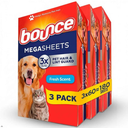 Bounce Pet Hair and Lint Guard Mega Dryer Sheets with 3X Pet Hair Fighters, Fresh Scent