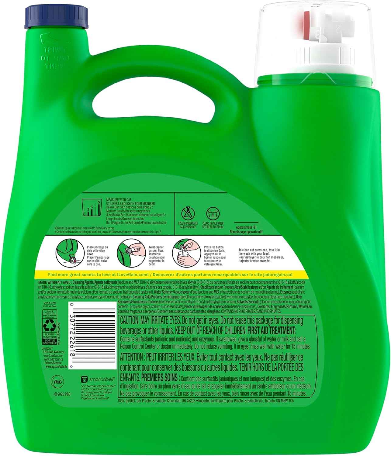 Gain Liquid Laundry Detergent with Odor Defense, Waterfall Delight Scent, Laundry Soap For HE Washing Machines